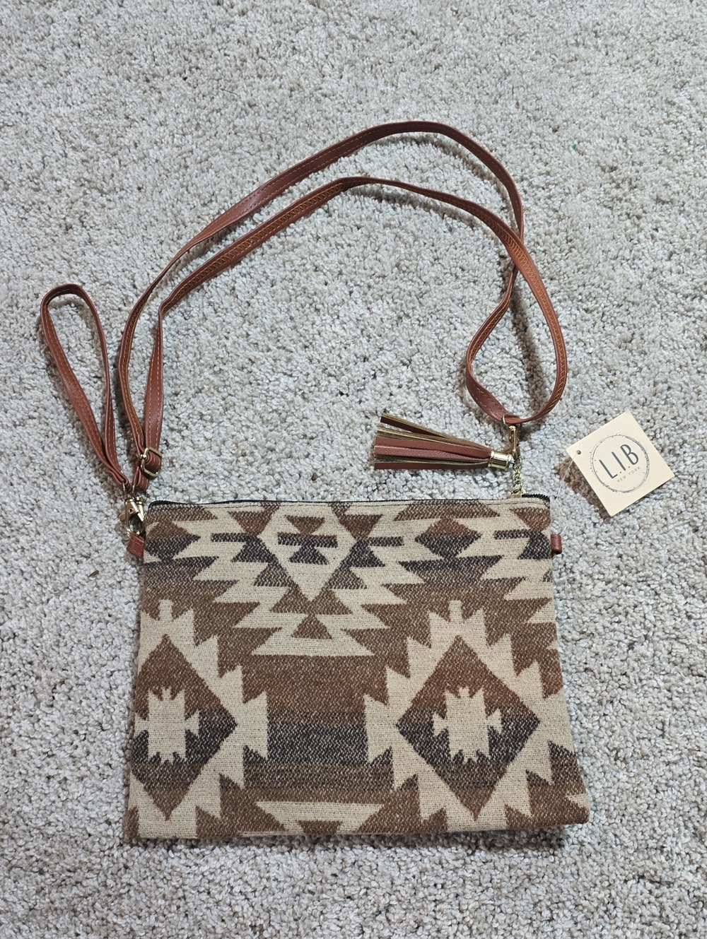 Brown Aztec Crossbody Or Clutch Bag with Tassel